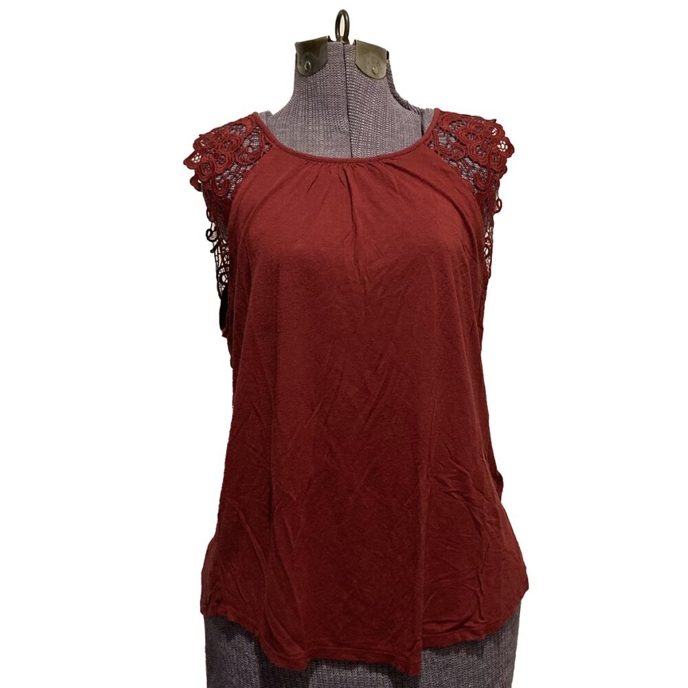 H&M Women's Red Lace-Sleeve Tank Top